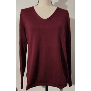 Talbots Womens Maroon Pure Merino Wool Pullover V-Neck Lightweight SZ XL NWOT